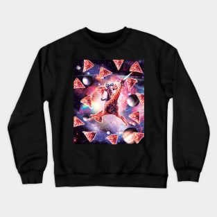 Thug Space Cat On Giraffe Unicorn - Pizza Crewneck Sweatshirt